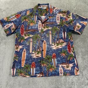Aloha Republic Surf Navy 100%‎ Cotton Men's Hawaiian Shirt XL ++Please Read++